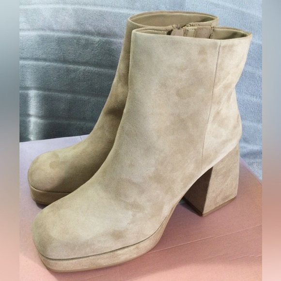 Lisa Vicky Niftyx Camel Kid Suede Block Heeled Ankle Platform Boots Size 9M - Picture 6 of 12